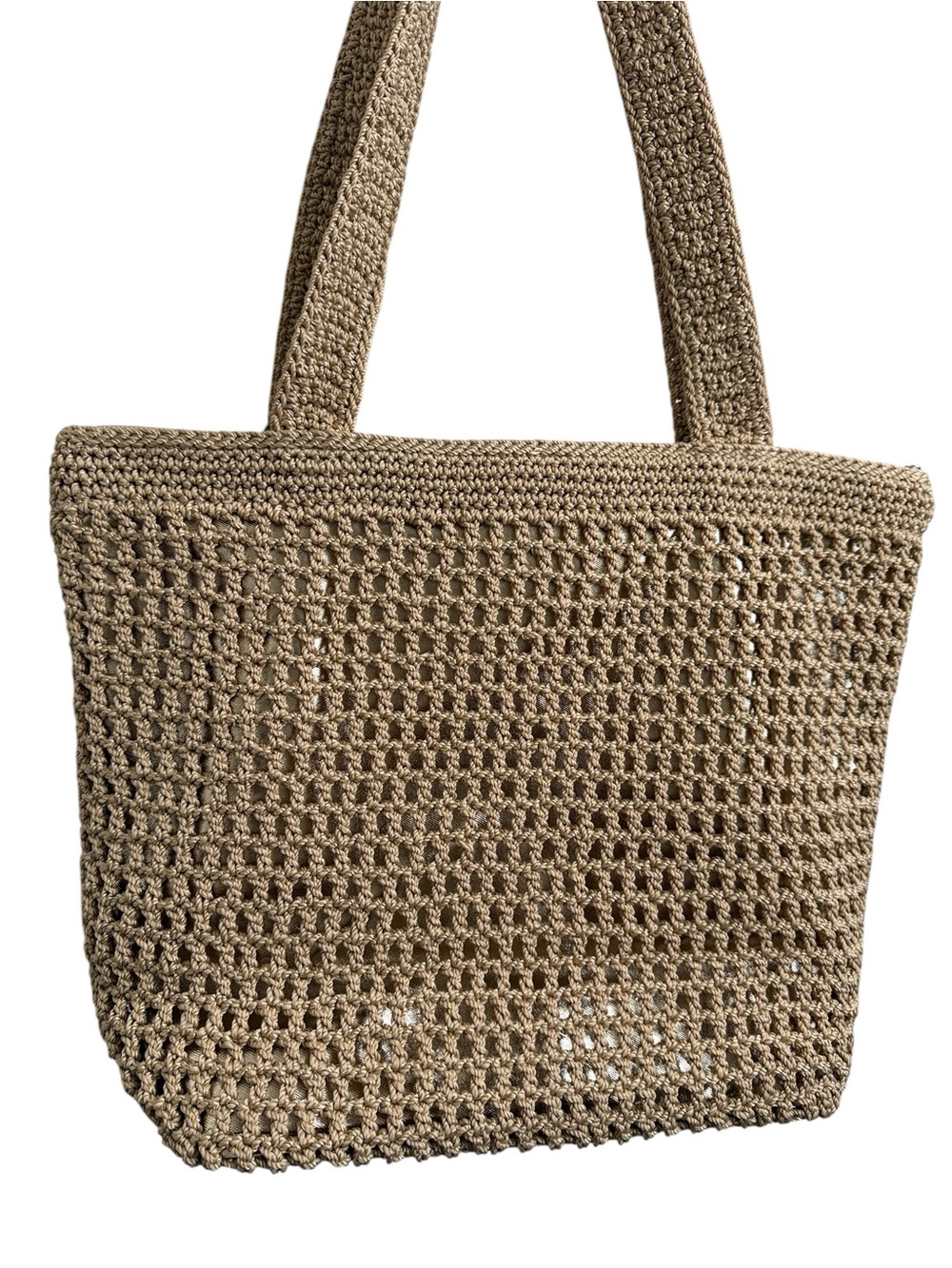 The Sak Crochet Tote Bag Beige Tan Metallic Lined Boho Shoulder Handbag - Picture 2 of 13